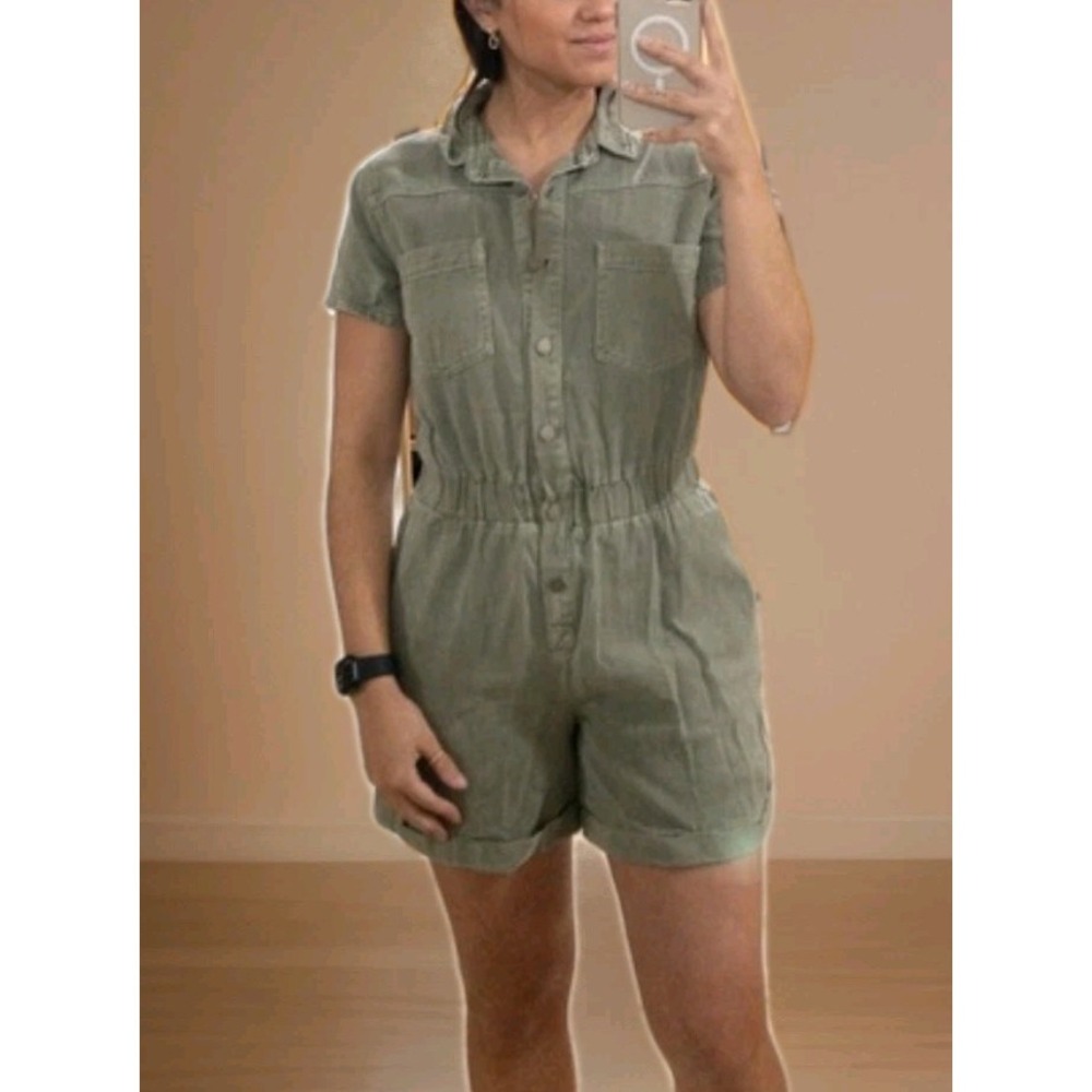 Bohme Olive Jean Denim Utility Romper Size M  Safari Shorts Playsuit Grop Core